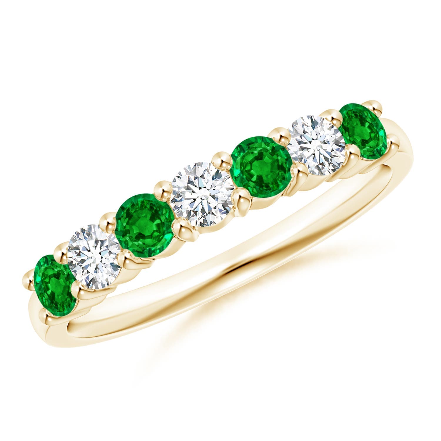 Half Eternity Seven Stone Emerald and Diamond Wedding Ring
