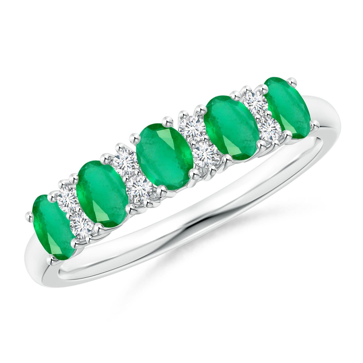 Five Stone Emerald and Diamond Wedding Ring