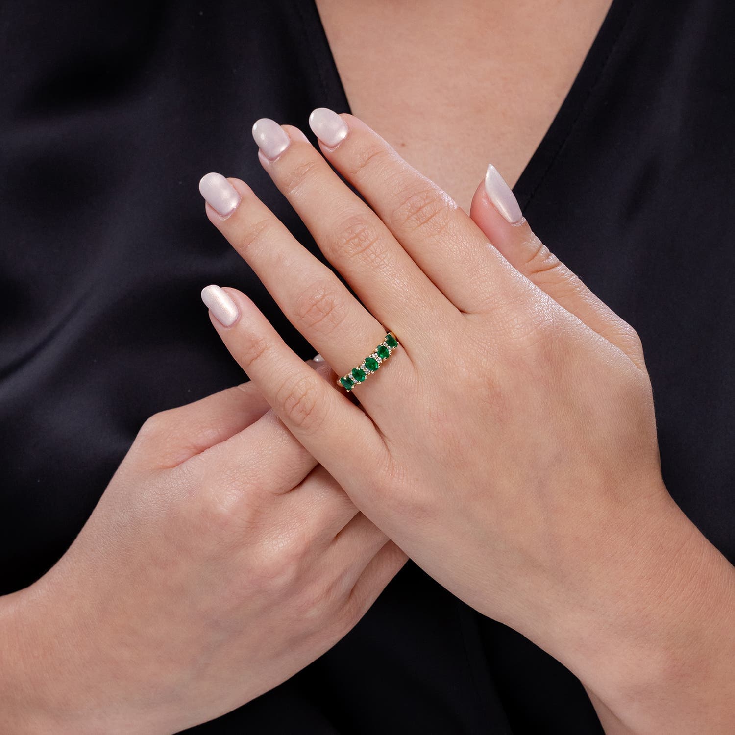 Five Stone Emerald and Diamond Wedding Ring