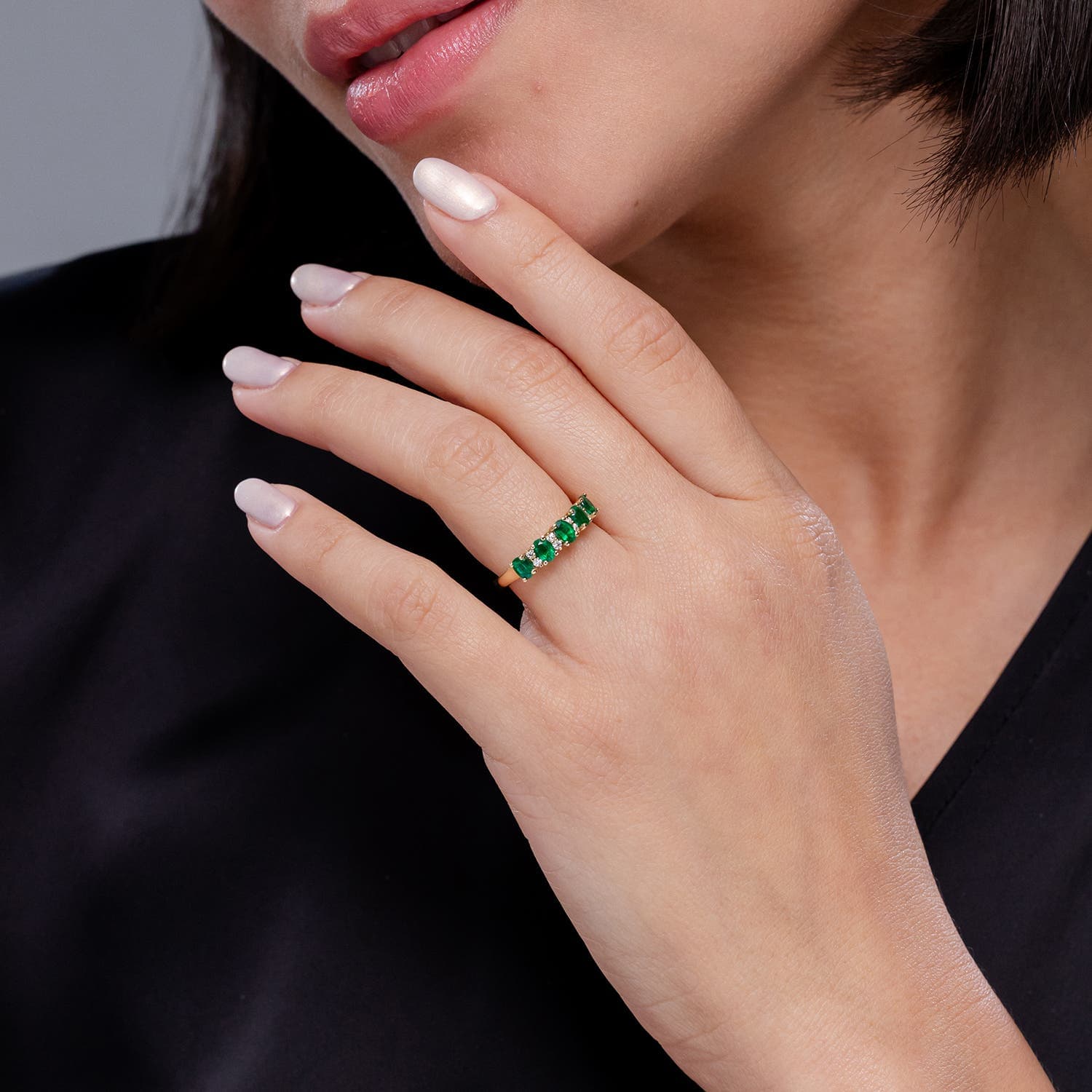 Five Stone Emerald and Diamond Wedding Ring