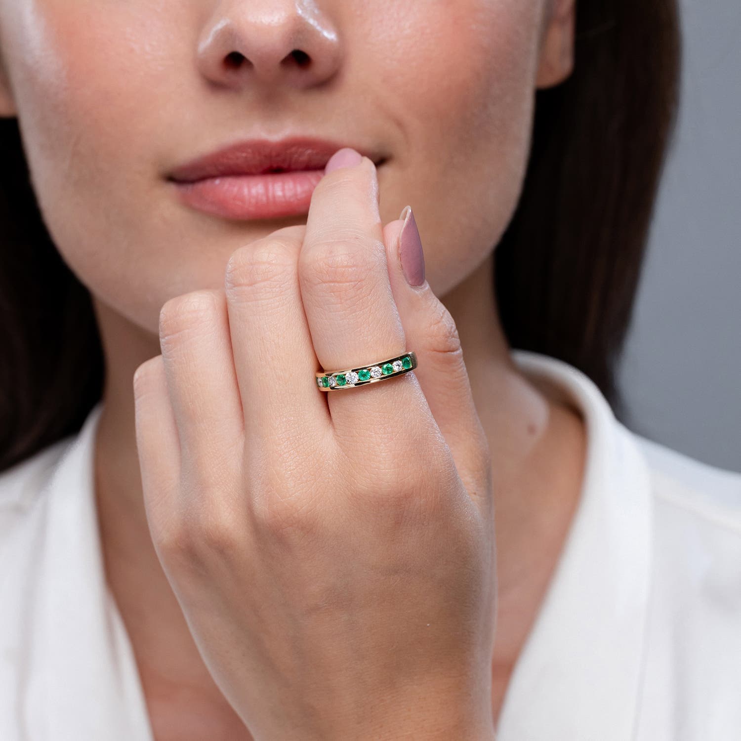 Channel Set Half Eternity Emerald Wedding Ring