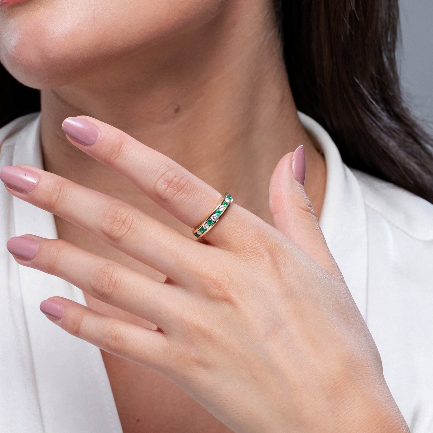 Channel Set Half Eternity Emerald Wedding Ring