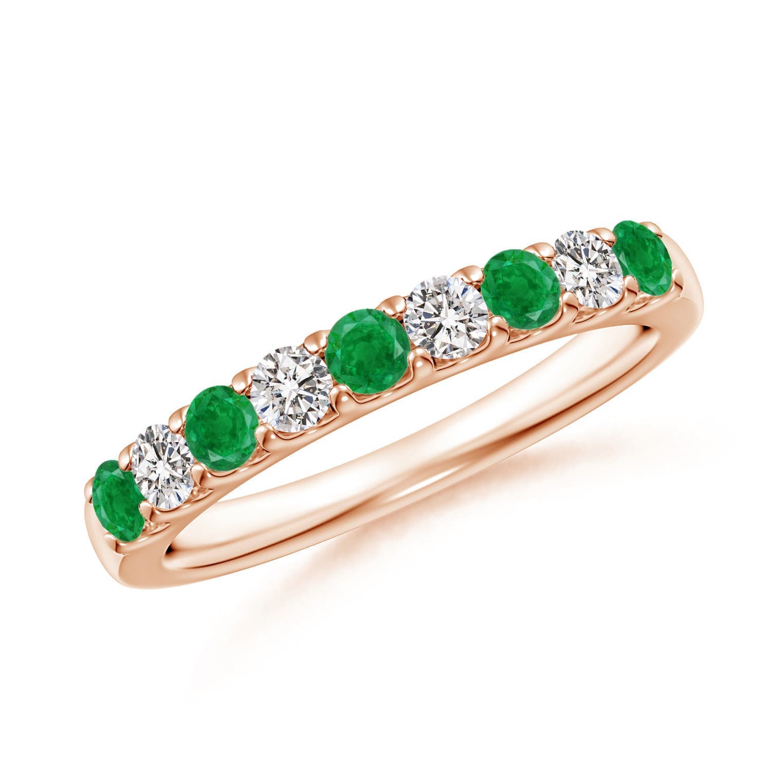 Shared Prong Emerald and Diamond Half Eternity Ring
