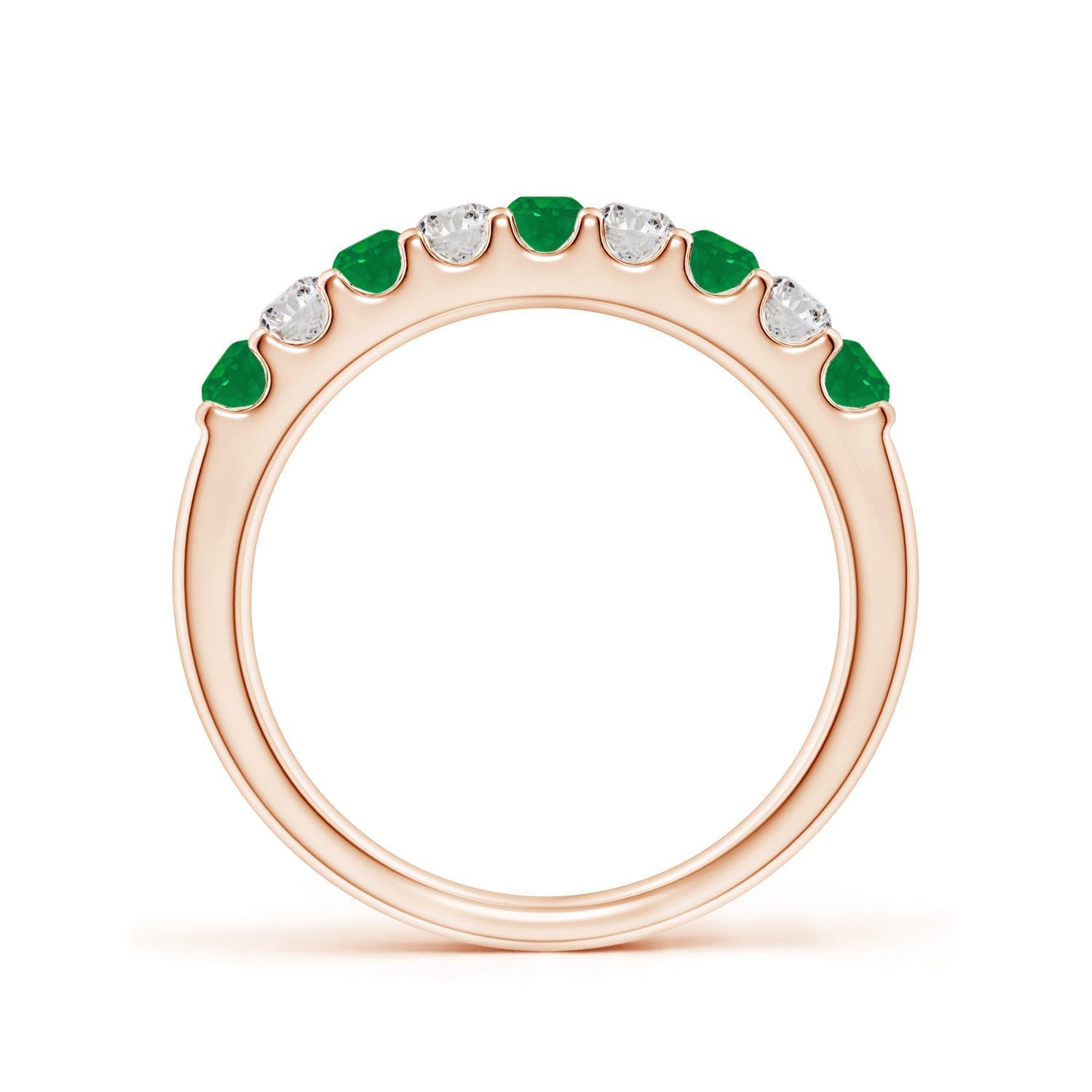 Shared Prong Emerald and Diamond Half Eternity Ring