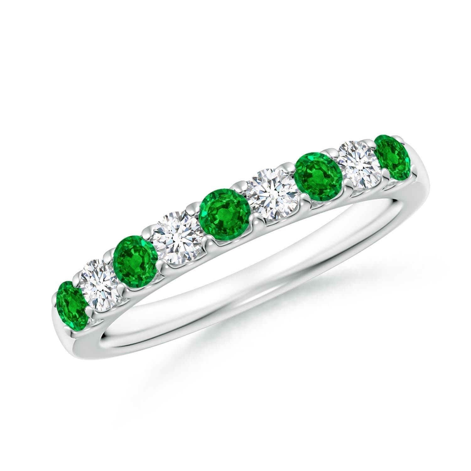 Shared Prong Set Half Eternity Emerald Wedding Band