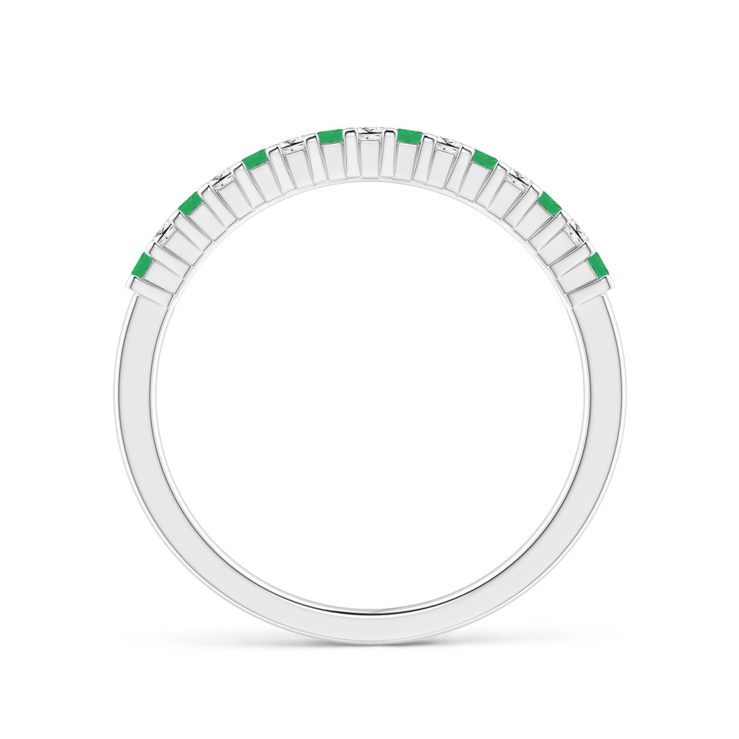 Square Emerald and Princess Diamond Semi Eternity Classic Wedding Ring