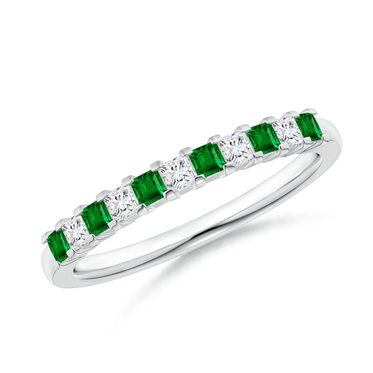 Square Emerald Semi Eternity Classic Wedding Ring