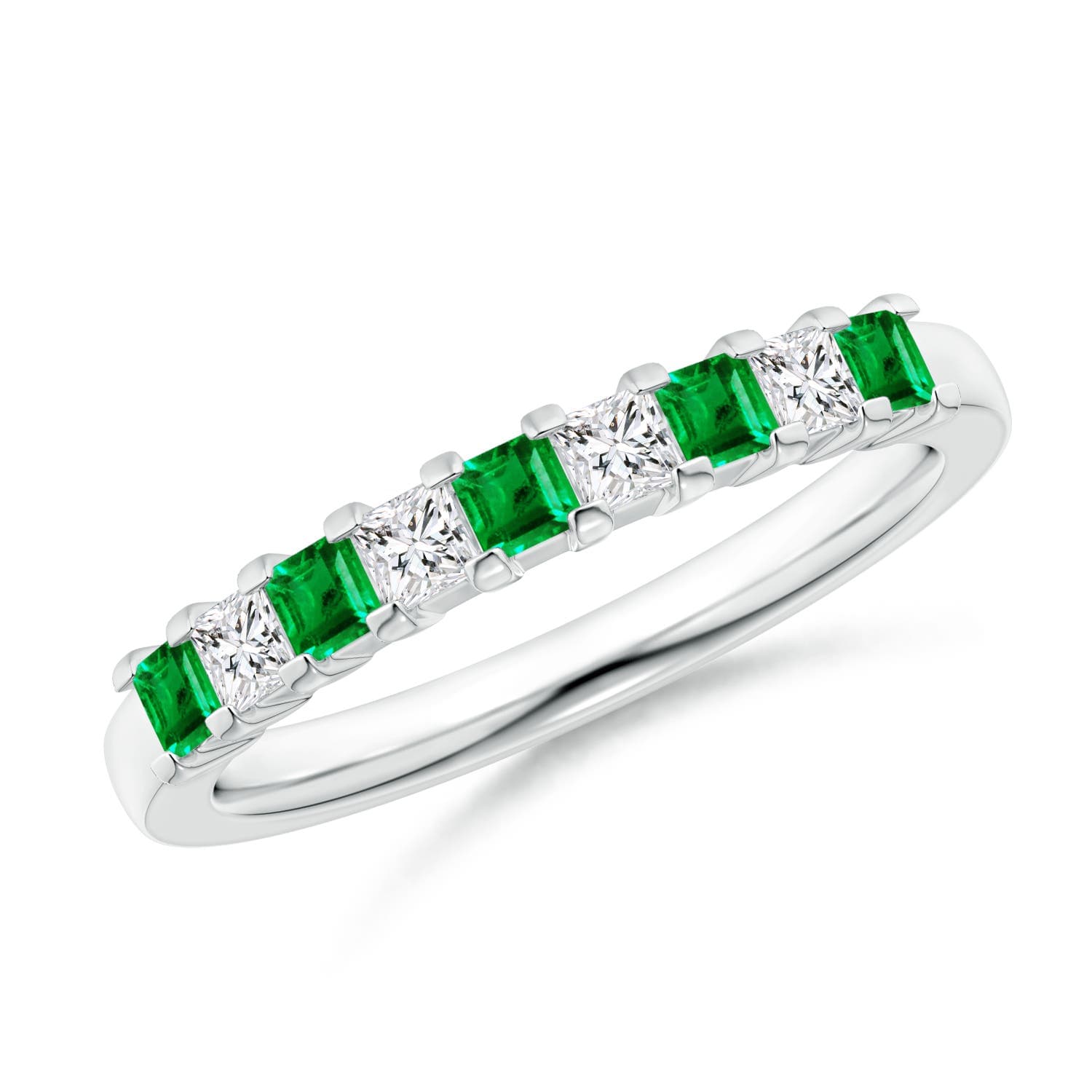 Square Emerald and Princess Diamond Semi Eternity Classic Wedding Ring