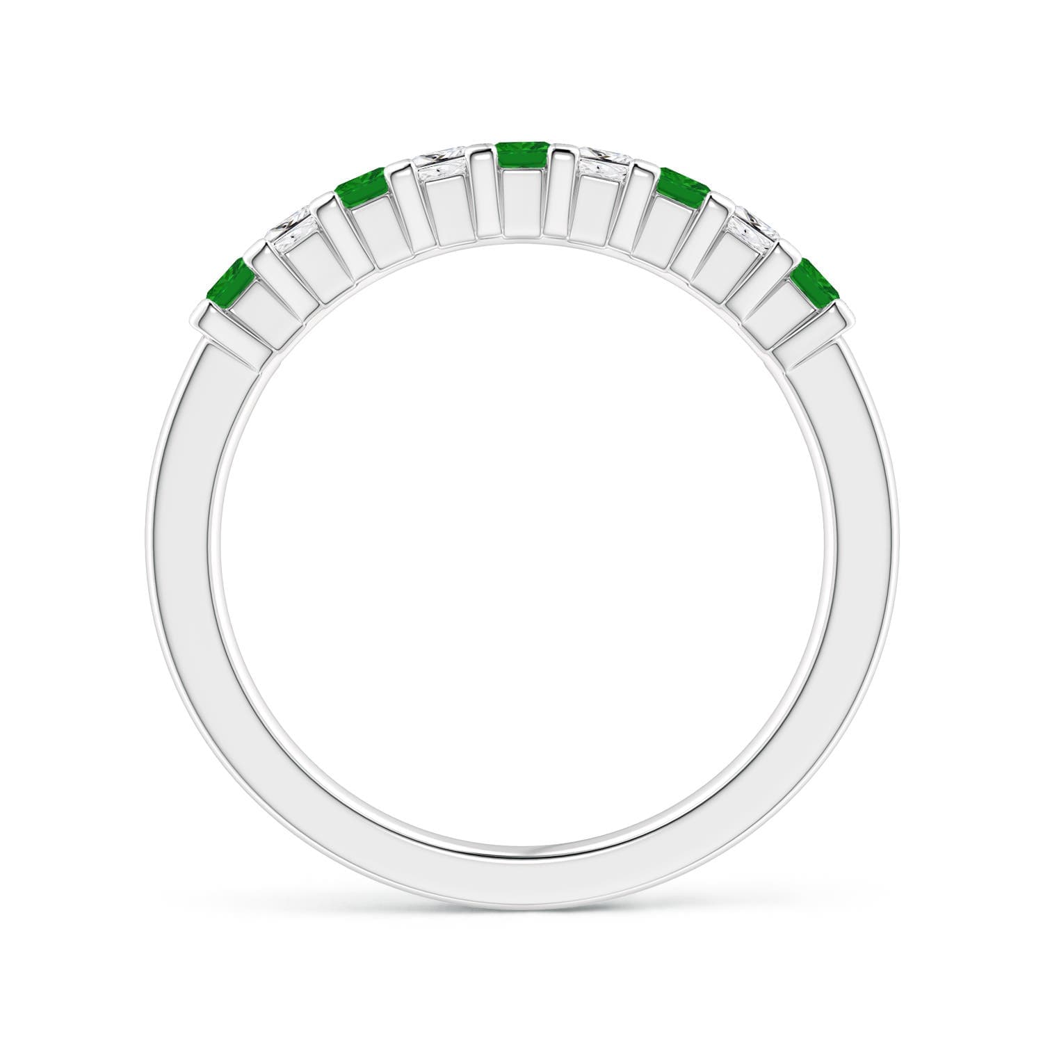 Square Emerald and Princess Diamond Semi Eternity Classic Wedding Ring