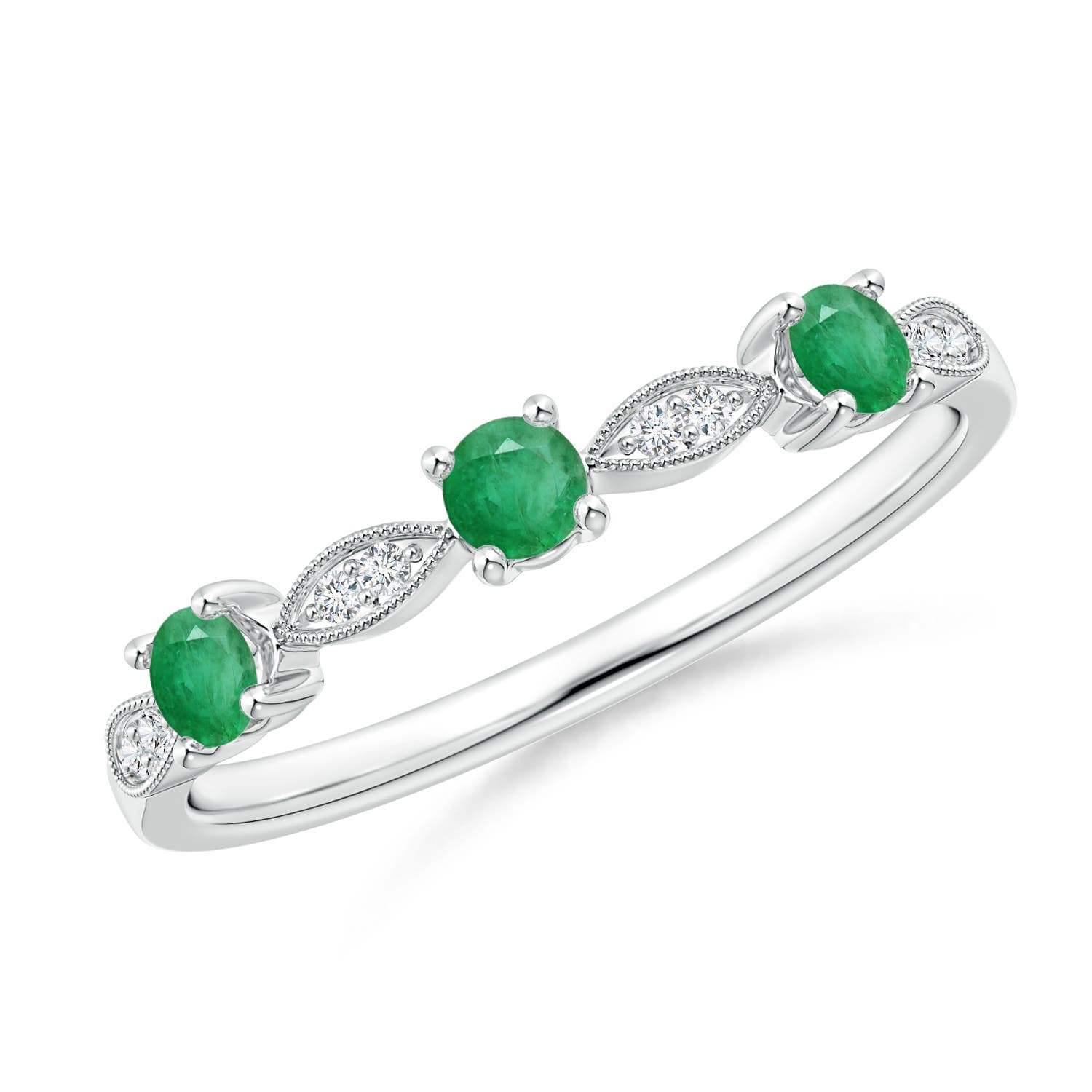 Emerald & Diamond Marquise and Dot Ring