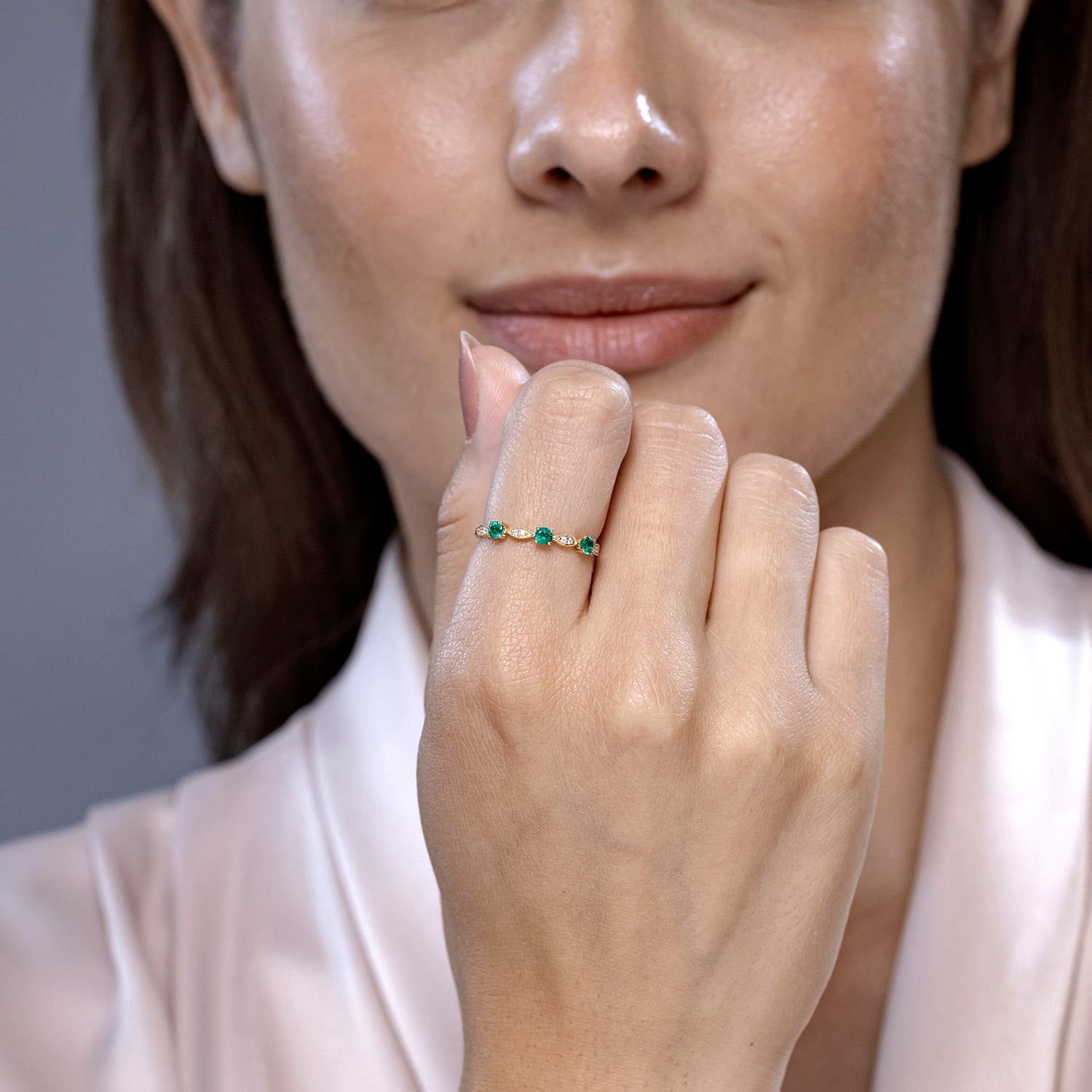 Emerald & Diamond Marquise and Dot Ring