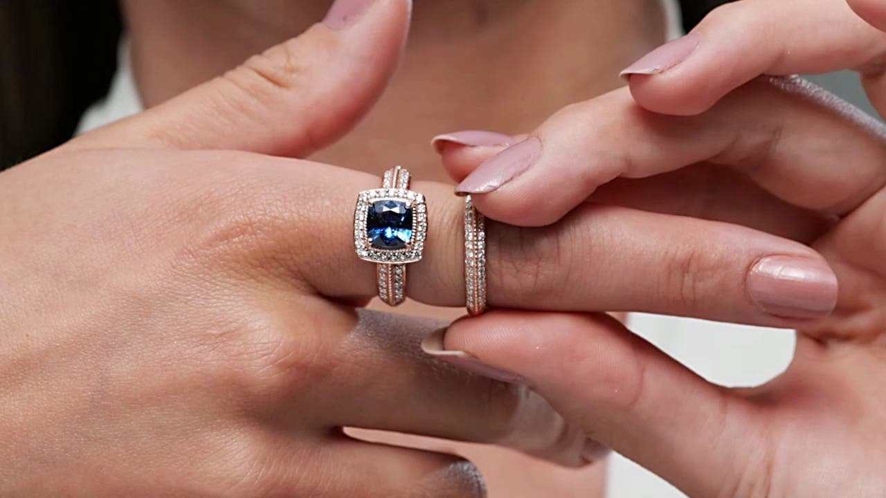 Sapphire and Diamond Twisted Rope Vintage Style Bridal Set