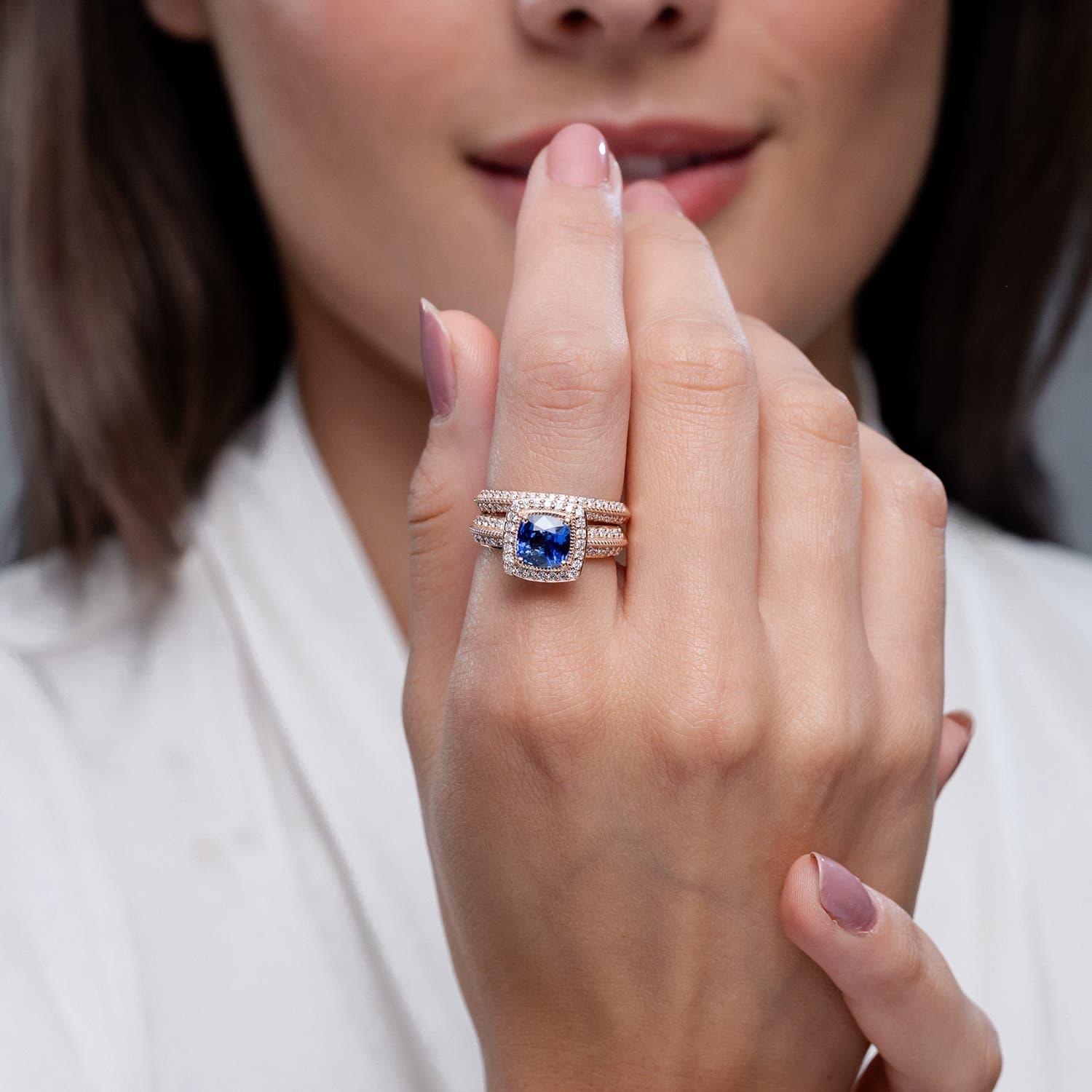 Sapphire and Diamond Twisted Rope Vintage Style Bridal Set