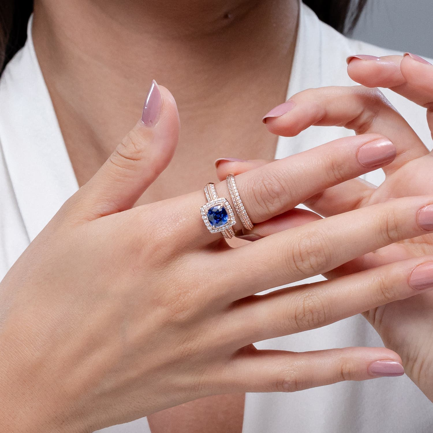 Sapphire and Diamond Twisted Rope Vintage Style Bridal Set