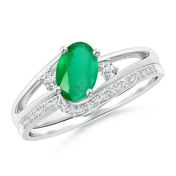 Oval Emerald and Diamond Bridal Set