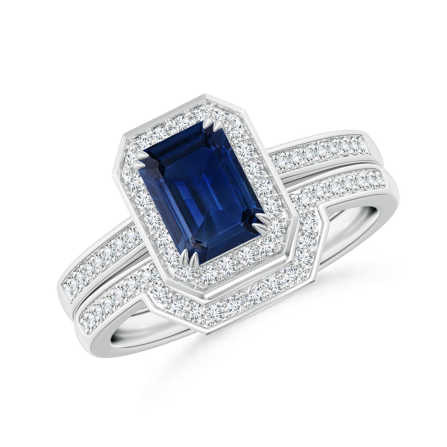 Emerald-Cut Sapphire Bridal Set with Diamond Accents