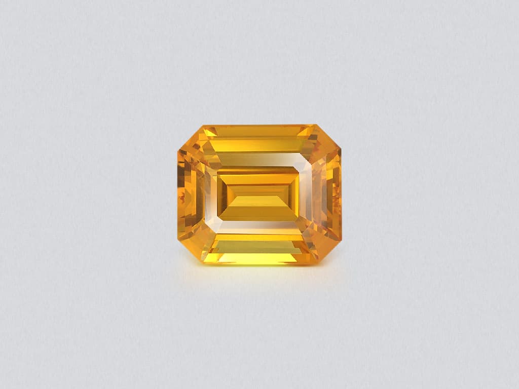 Sapphire orange yellow emerald cut 7.08 carats, Sri Lanka ID 12151