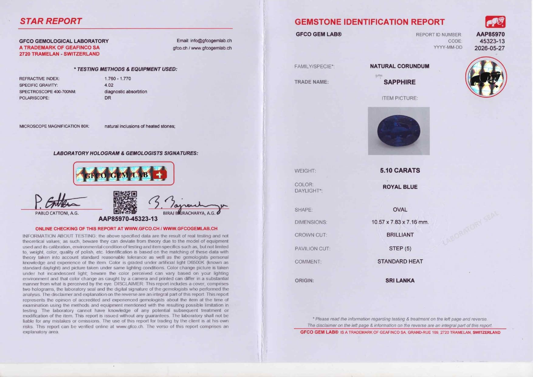 Royal Blue sapphire in oval cut 5.10 carats, Sri Lanka ID 11670