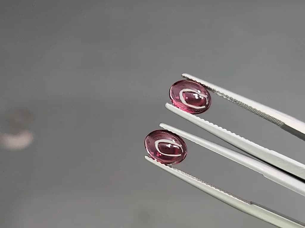 Pair of rhodolite garnets cabochon cut 3.18 carats, Madagascar ID 11571