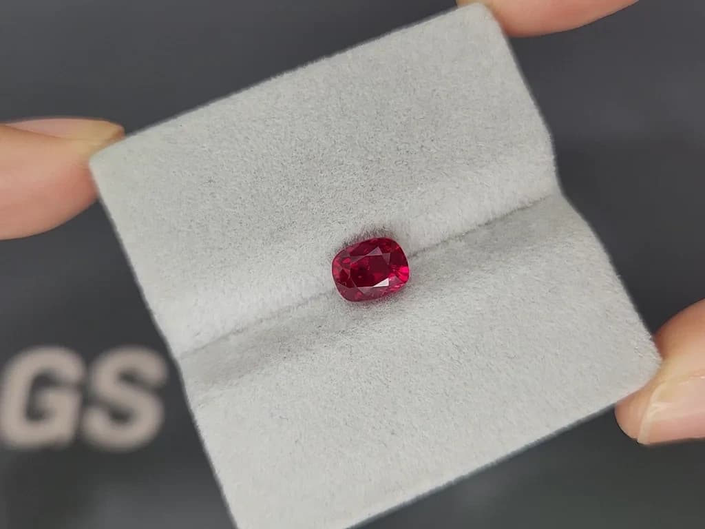 Unheated Crimson Red ruby cushion cut 2.02 carats, Mozambique. Gubelin ID 10971