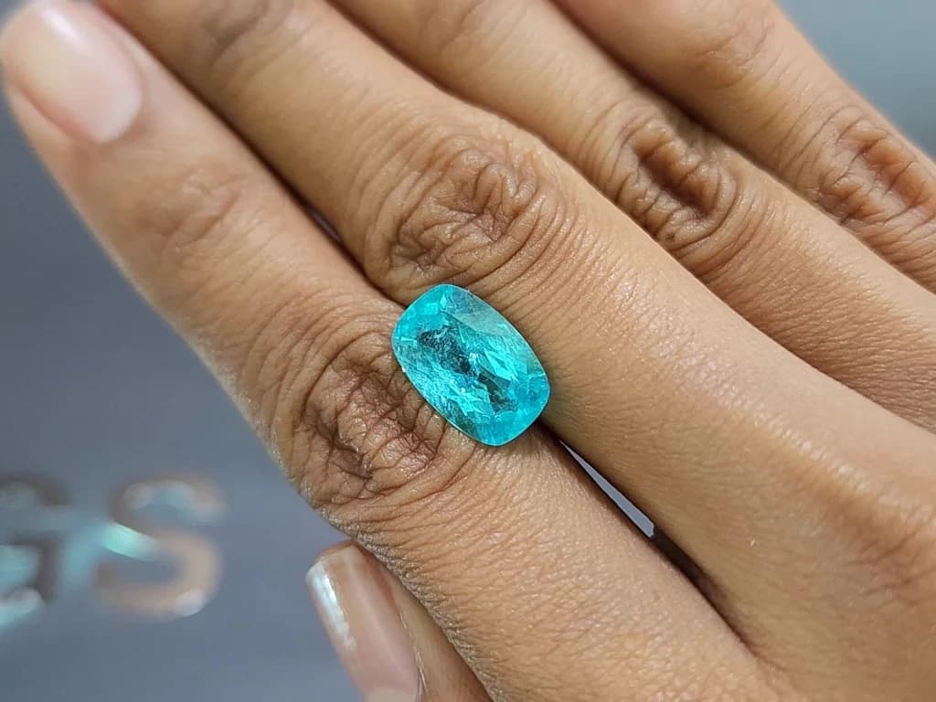 Investment-grade neon-blue Paraiba tourmaline, cushion cut, 5.26 carats, Brazil, GRS, GIA ID 11976