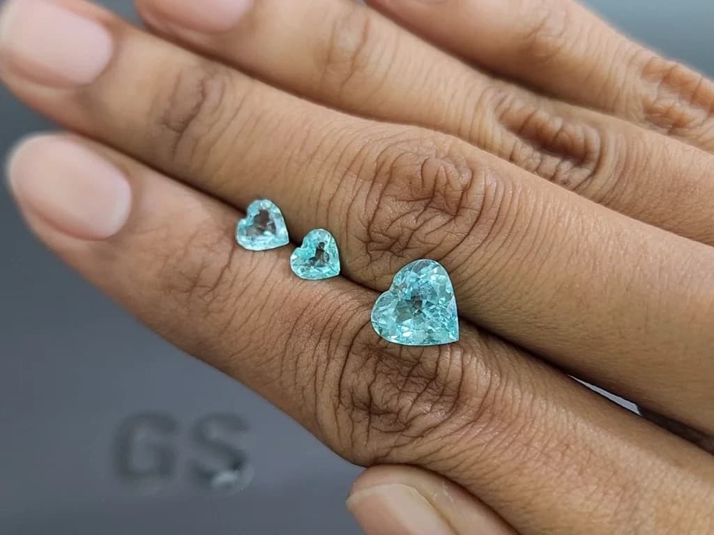 Set of tourmalines Paraiba Greenish Blue heart shape 3.71 carats, Mozambique ID 10981