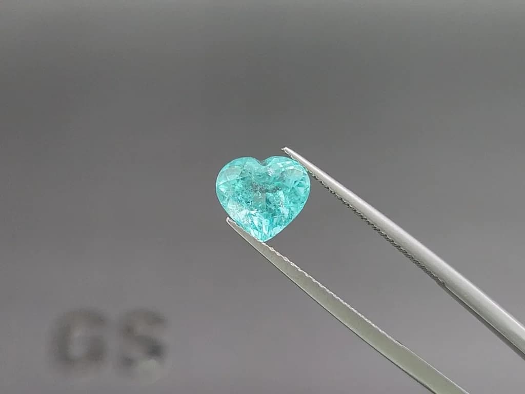 Neon Paraiba tourmaline greenish blue heart shape 2.61 carats, Mozambique ID 10983