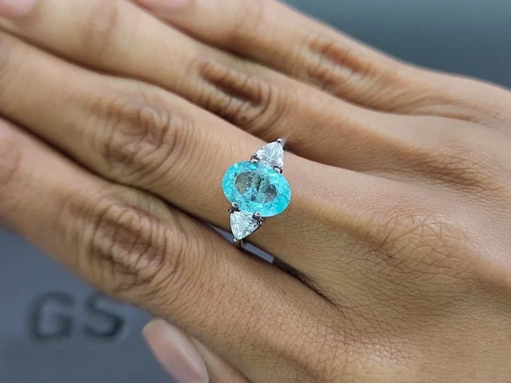 Neon tourmaline Paraiba greenish blue oval cut 2.06 carats, Mozambique ID 10984