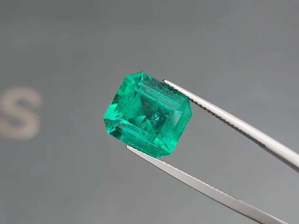 Muzo Vivid Green emerald in octagon cut 7.65 carats, Colombia (GRS) ID 10286