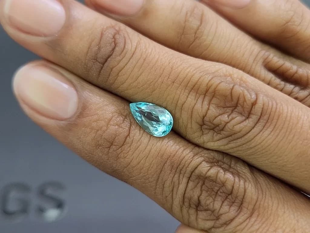 Neon Paraiba tourmaline greenish blue pear cut 1.55 carats, Mozambique ID 10993