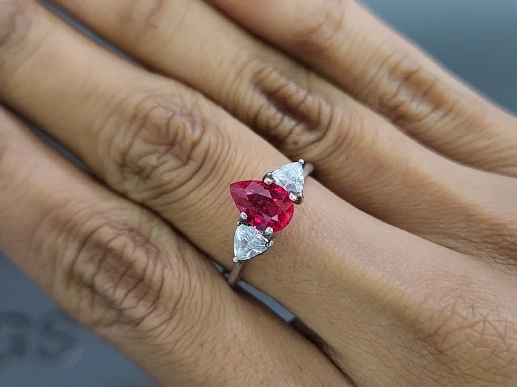 Unheated Intense Red ruby in pear cut 1.57 carats, Mozambique ID 11094