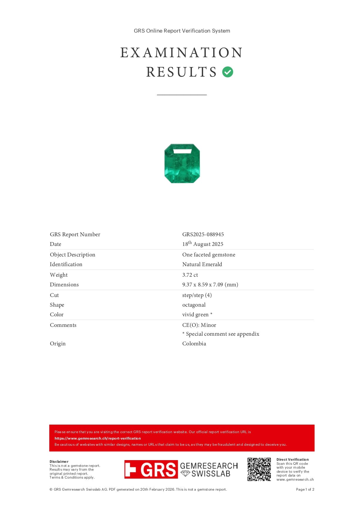 Pair of Muzo Vivid Green emeralds in octagon cut 7.08 carats, Colombia ID 11099