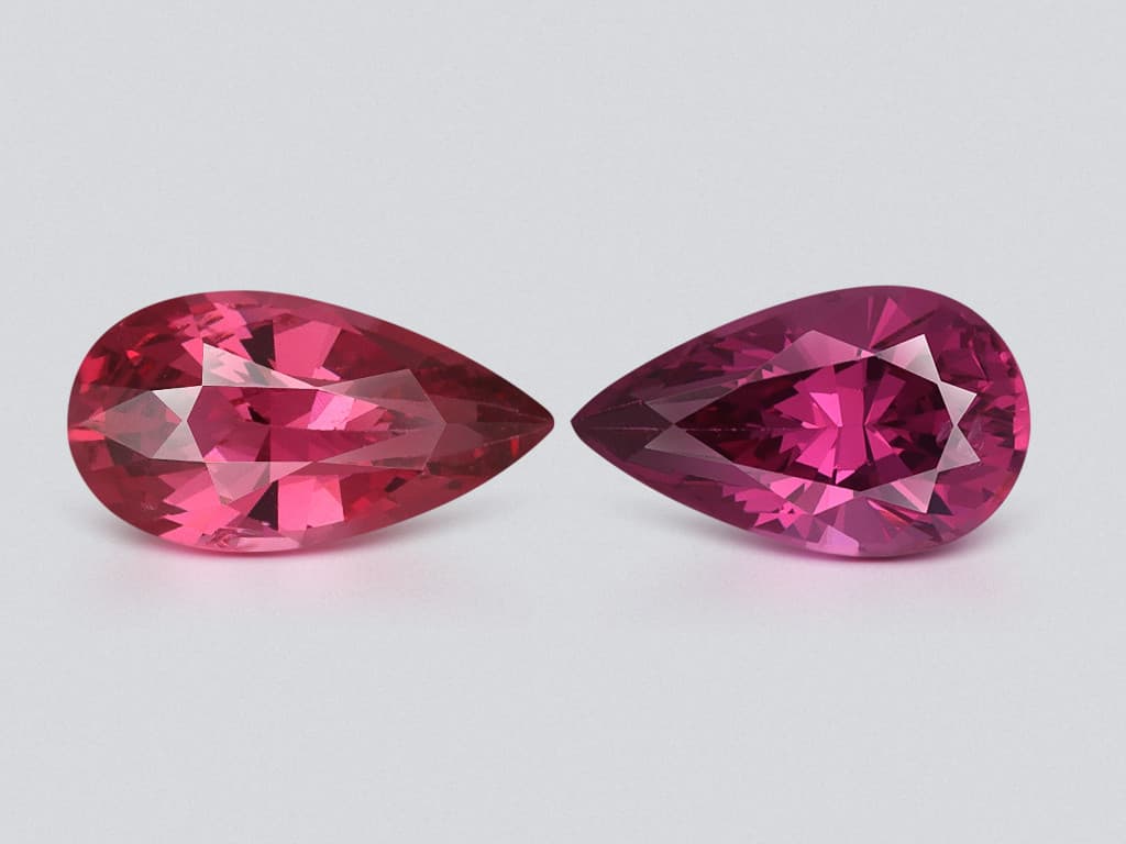 Pair of spinels red-pink Mahenge pear cut 2.28 carats, Tanzania ID 12407