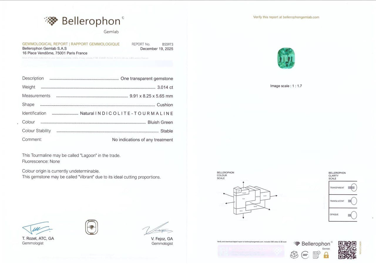 Vibrant Lagoon Tourmaline in cushion cut 3.01 carats, Afghanistan ID 10809