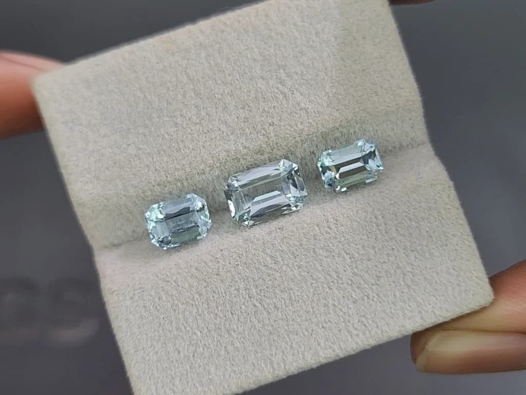 Set of aquamarines octagon cut 3.54 carats, Madagascar ID 11012