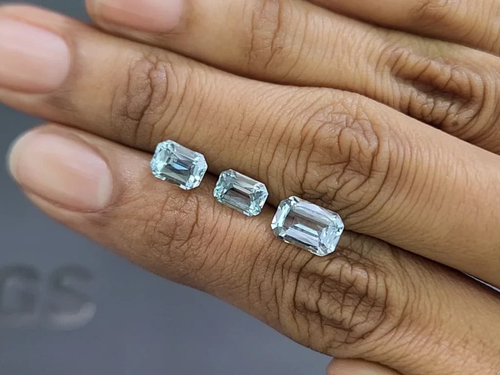 Set of aquamarines octagon cut 3.54 carats, Madagascar ID 11012