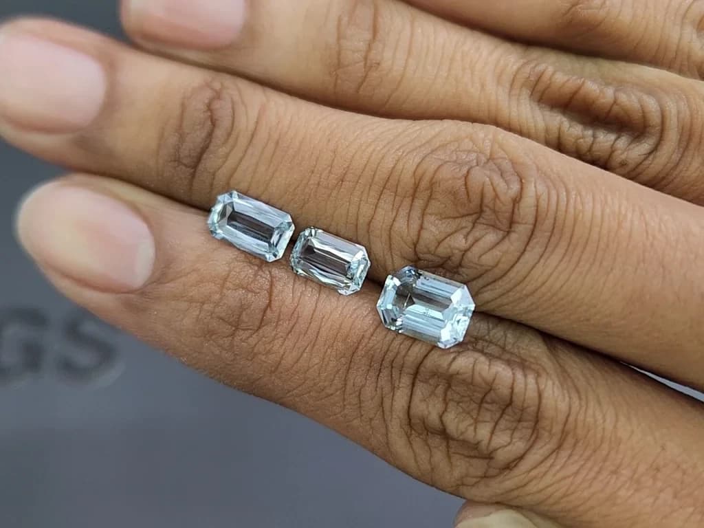 Set of aquamarines octagon cut 3.24 carats, Madagascar ID 11014