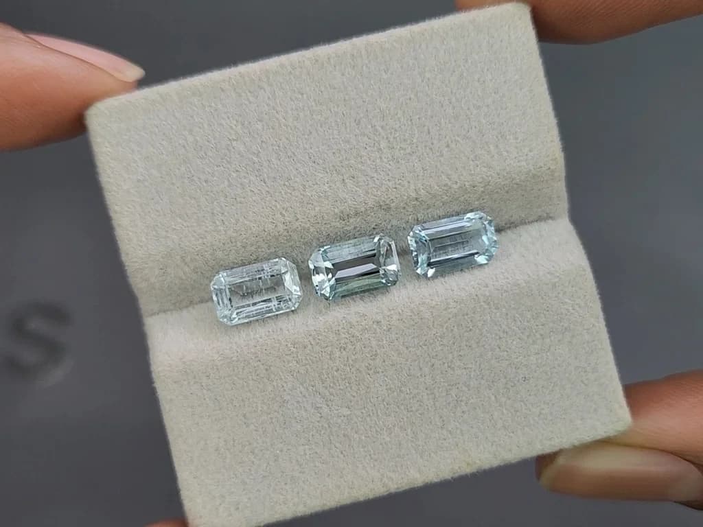 Set of aquamarines octagon cut 3.32 carats, Madagascar ID 11015