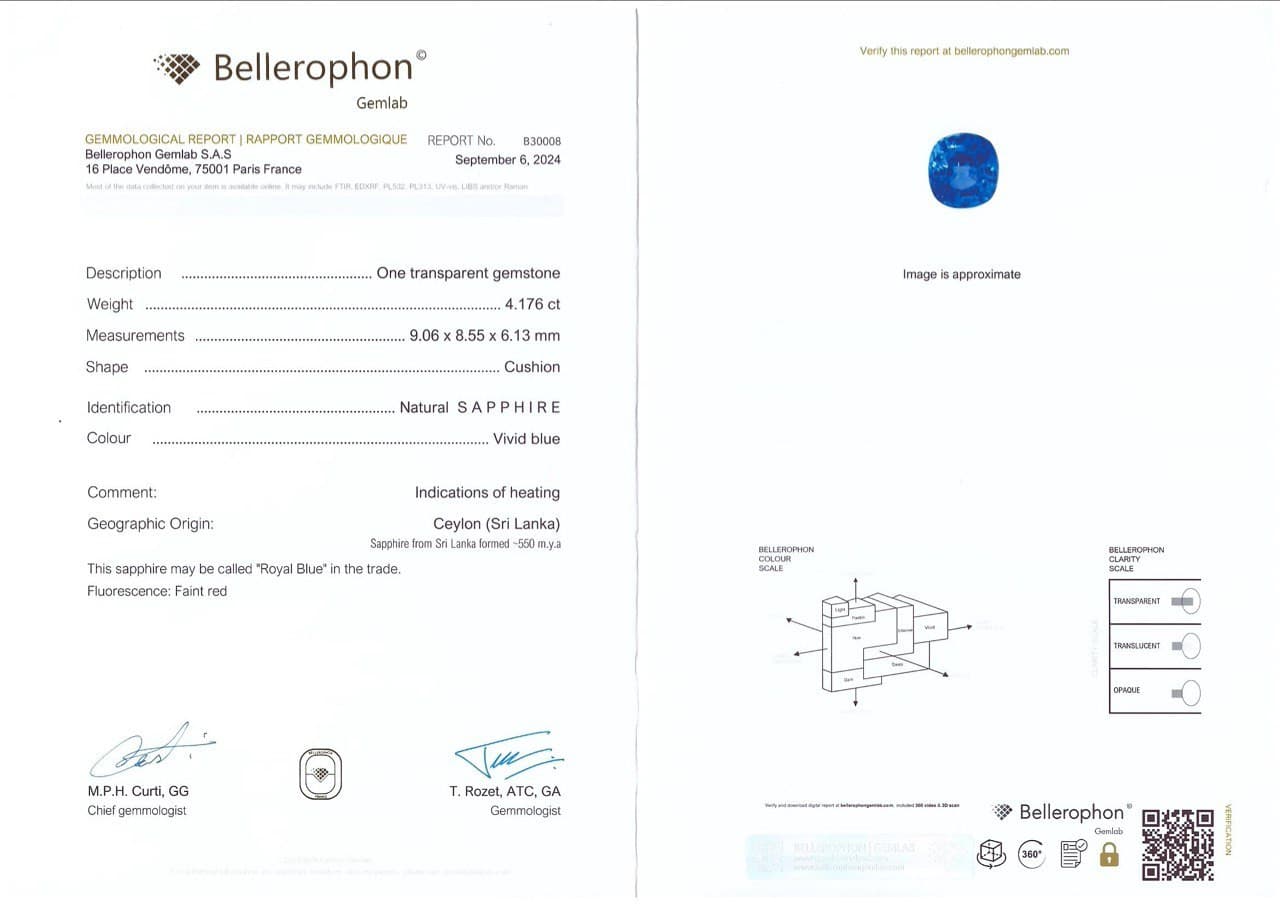 Royal Blue sapphire in cushion cut 4.18 carats, Sri Lanka ID 10816