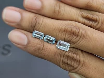 Set of aquamarines octagon cut 2.87 carats, Madagascar ID 11018