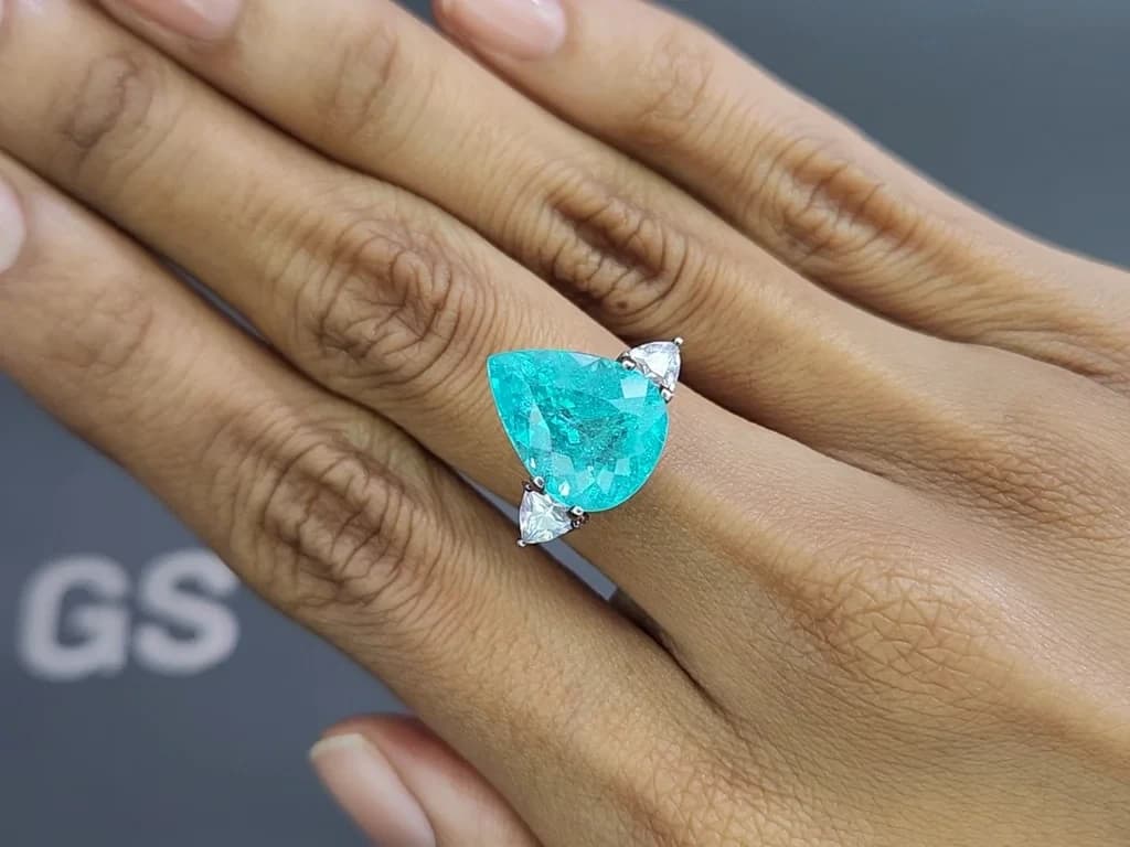 Neon blue Paraiba tourmaline in pear cut 6.84 carats, Mozambique ID 10825