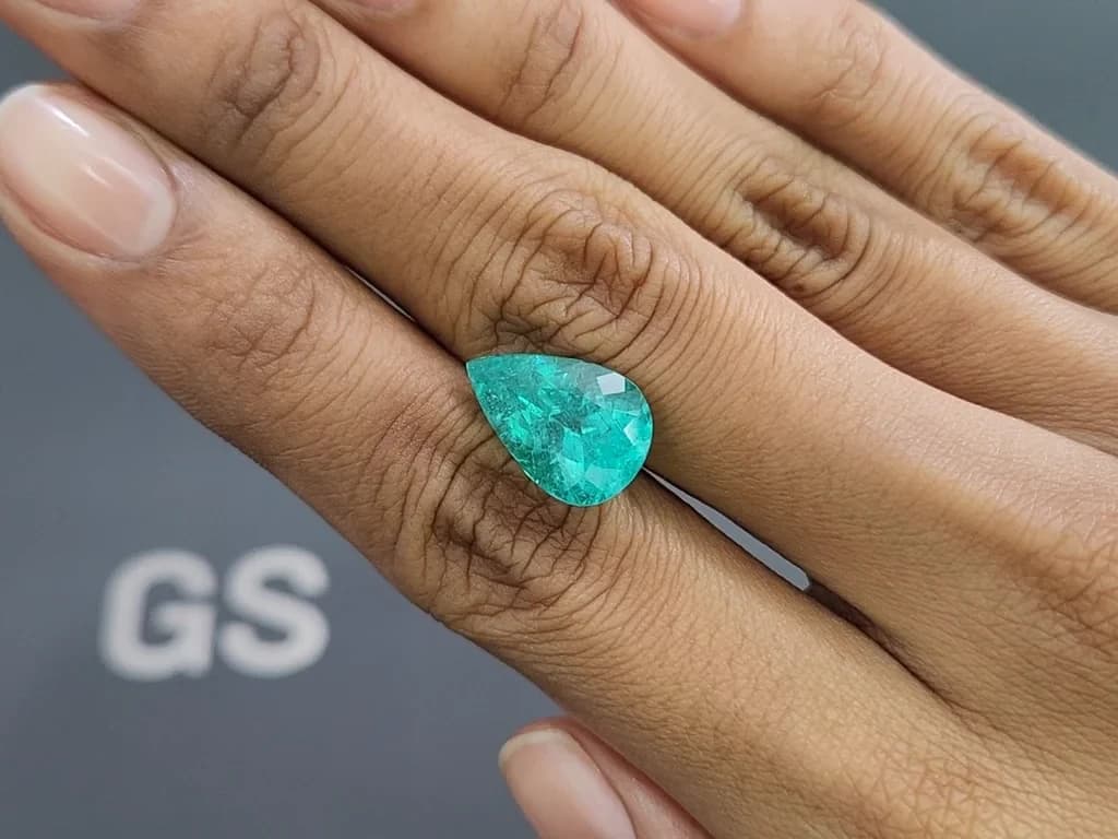 Neon blue Paraiba tourmaline in pear cut 6.76 carats, Mozambique ID 10832