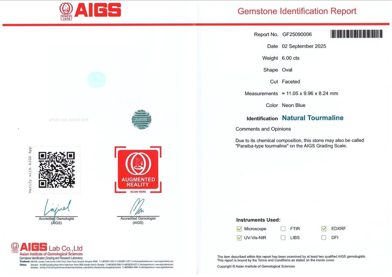 Neon blue Paraiba tourmaline in oval cut 6.00 carats, Africa ID 10835