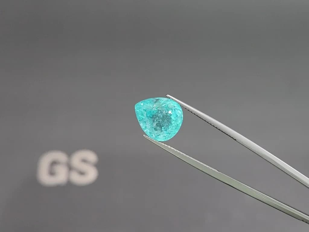 Neon blue Paraiba tourmaline in pear cut 6.04 carats, Africa ID 10836