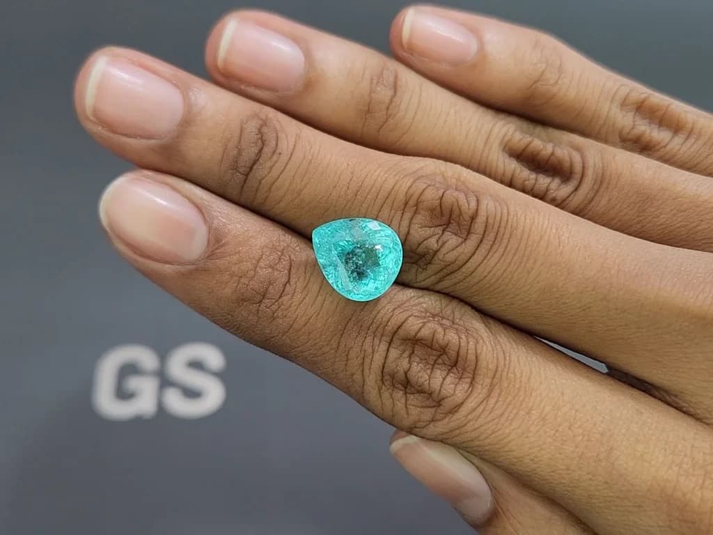 Neon blue Paraiba tourmaline in pear cut 6.04 carats, Africa ID 10836