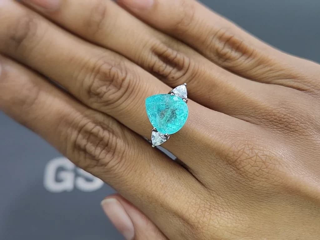 Neon blue Paraiba tourmaline in pear cut 6.04 carats, Africa ID 10836