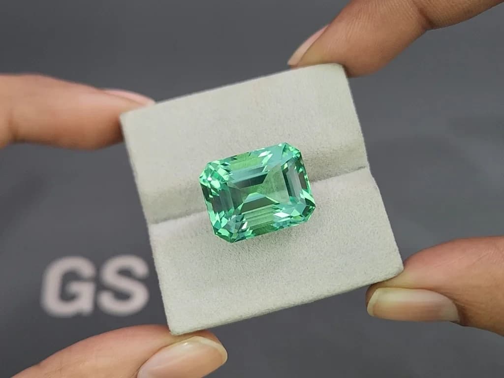 Unique Lagoon green beryl in octagon cut 22.34 carats, Nigeria ID 10838