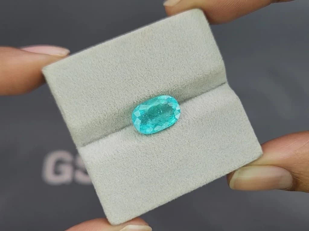 Neon blue Paraiba tourmaline in cushion cut 3.53 carats, Mozambique ID 10839