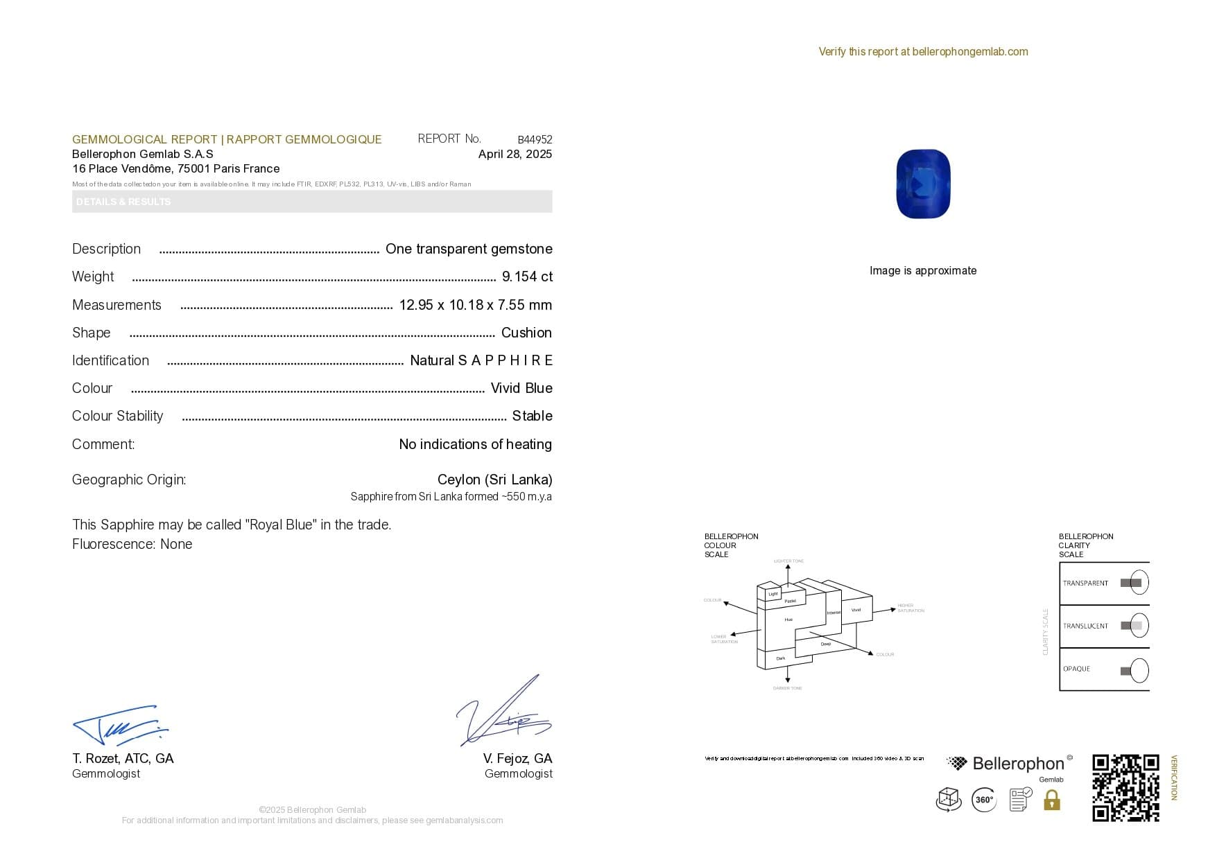 Unheated top quality Royal Blue sapphire in cushion cut 9.15 carats, Sri Lanka ID 9291