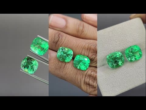 Pair of Intense Green emeralds in cushion cut 9.34 carats, Colombia ID 11084